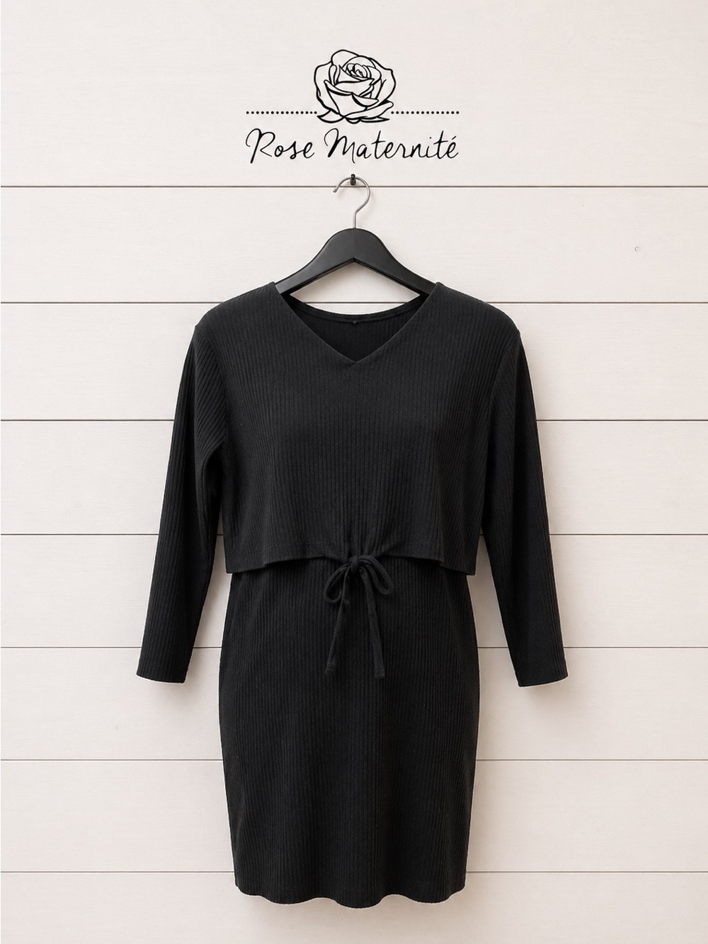 ROSE MATERNITÉ Black Ribbed Tie Front Dress – Size XL